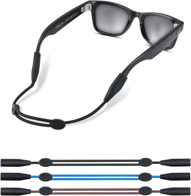 TBATAIL Glasses Strap for Ray-Ban Meta and Wide Frame Glasses –Adjustable Sunglasses Straps Cords for Men Women kids-Eye Glasses Holders, Eyewear Retainer Accessories-3pcs 14in Black/Brown/Blue - Image 1
